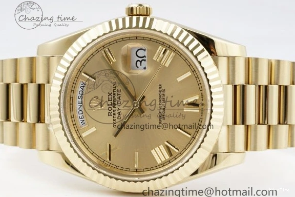 MiroTime 0505 Comfortable DayDate 40 YG JDF Gain Weight 904L Steel YG Dial Roman Markers on President Bracelet A2836 V 1821